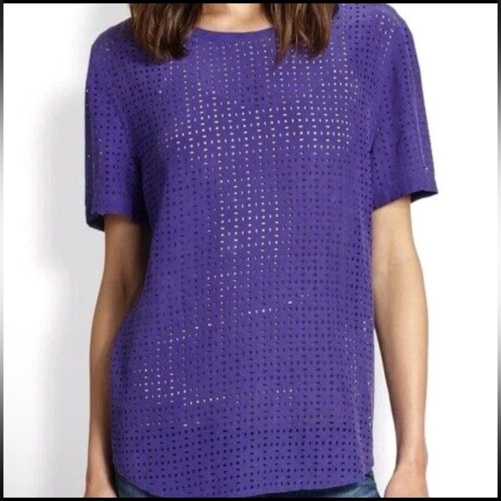 Equipment Purple Short Sleeve Perforated Knit Tee